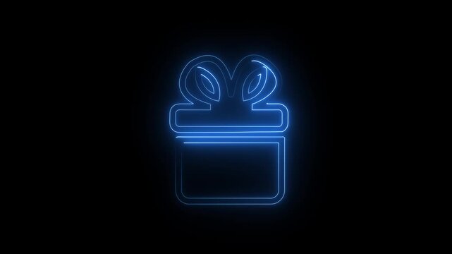 Glowing Colourful Neon Line Gift Icon Isolated on Black Background. 4K Animation