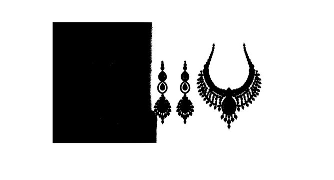 Indian bridal jewelry set vector illustration with traditional necklace earrings maang tikka and bangles isolated on white