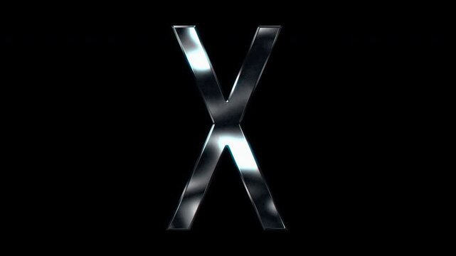 Silver metallic capital letters "X". Alpha channel. Seamless loop video