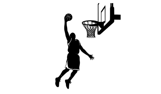 Basketball player dunking silhouette action slam dunk sports vector illustration isolated on white background