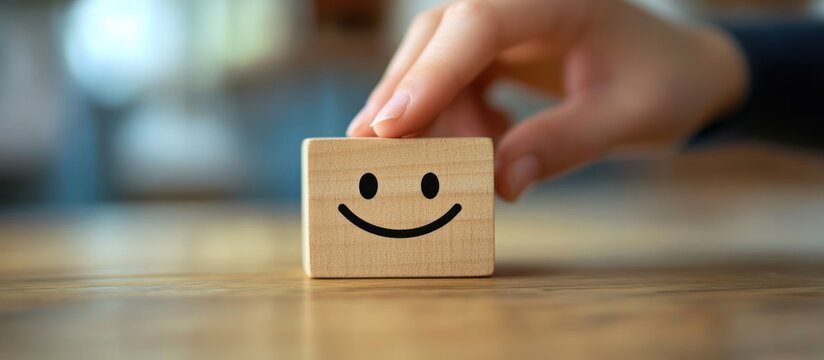 Hand Placing Wooden Block Smiley Face