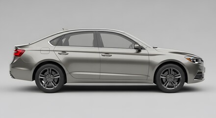 Obraz premium Modern Silver Sedan Car Side View Isolated on Light Grey Background