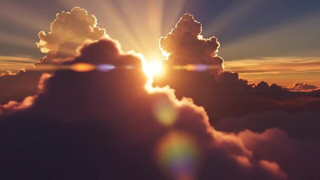 Dramatic clouds with sunlight and beams during sunrise or sunset