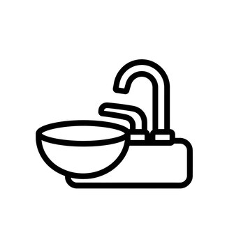 Dental Spittoon Line Icon | Cuspidor Sink Dental Unit Outline Vector