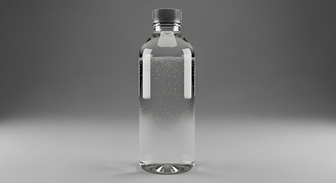 Clear Plastic Water Bottle with Sparkling Water on a Clean Gray Background