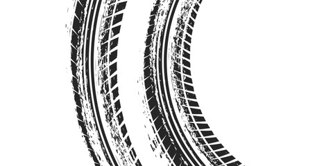 Auto tire tread grunge element. Car and motorcycle tire pattern, wheel tyre tread track. Black tyre print. © sunarti
