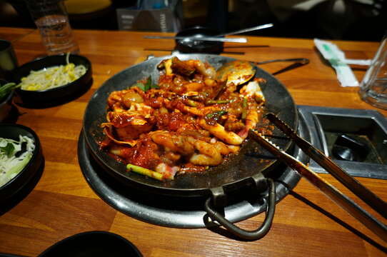 Jukkumi is a popular Korean dish made from small octopus stir-fried in a spicy gochujang-based sauce.