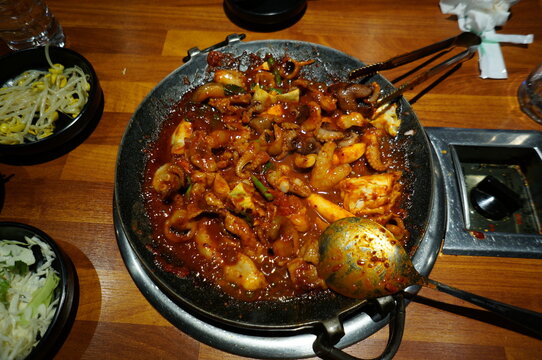 Jukkumi is a popular Korean dish made from small octopus stir-fried in a spicy gochujang-based sauce.