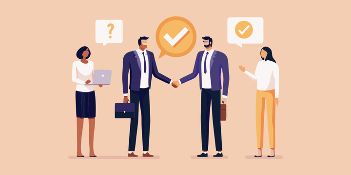 Business professionals shaking hands finalizing a deal with positive confirmation