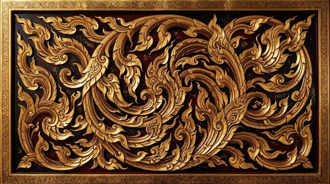 Ornate Golden Kanok Pattern on Dark Background