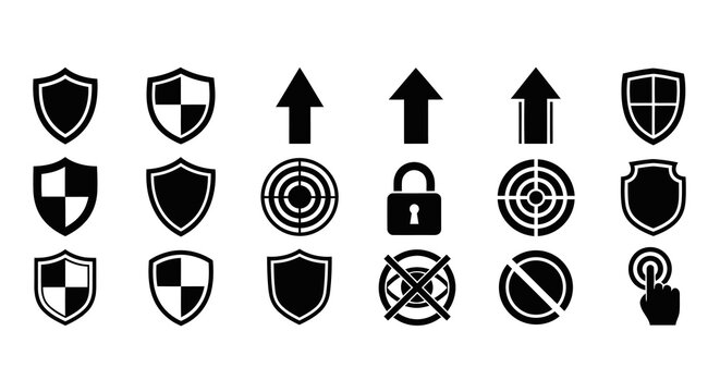 Cyber Security Shield and Protection Interface Icons Set