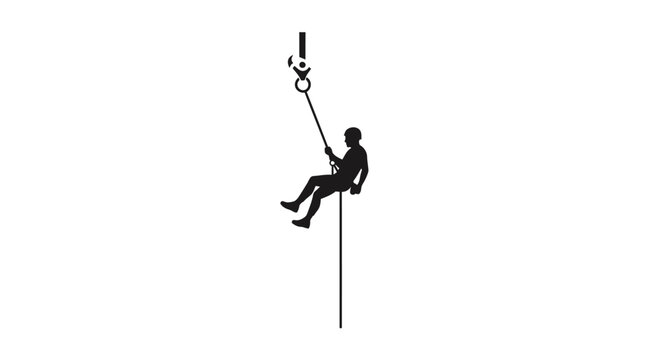 Man Rappelling Down a Rope.