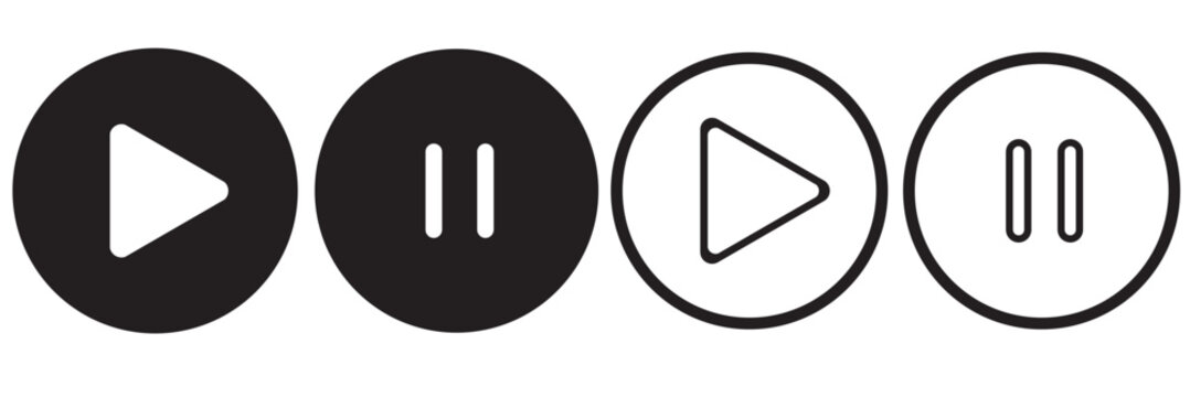  black Play button icon set on white background PNG. Media player UI icons. Minimalist play and pause icons. music video start sign. white background, EPS10