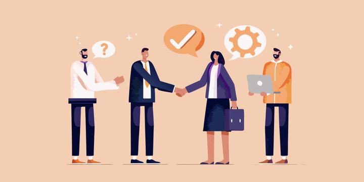 Business team collaborating and finalizing a deal with a handshake