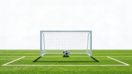 Fototapeta premium Regulation Soccer Ball Inside White Goal on Green Artificial Turf Field