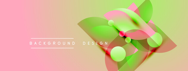 Fototapeta premium Abstract design features overlapping colorful shapes. Pink, green, yellow hues create modern visual effect. Text reads background design.
