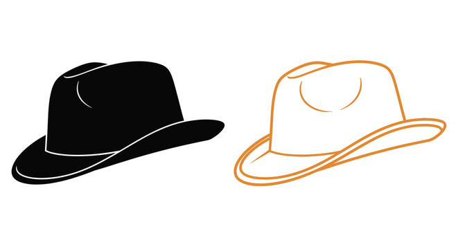 Two cowboy hats one black and one orange in profile silhouette