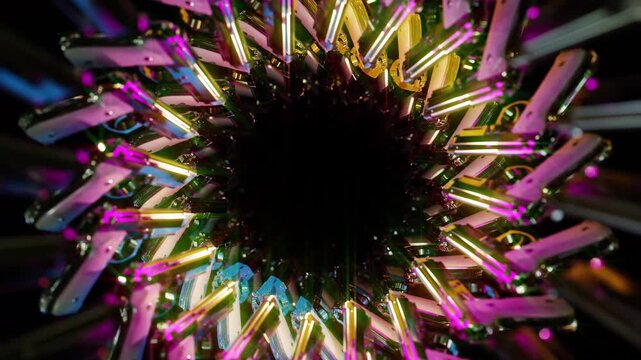 Circular Of Rifles Forming Deep Tunnel is motion footage for documentary films and cinematic in war history scene. Also good background for scene and titles, logos.