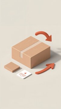 Cardboard package with return arrows, showing delivery and shipment