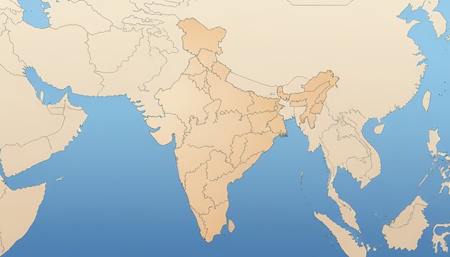 India highlighted map, South Asia political map illustration