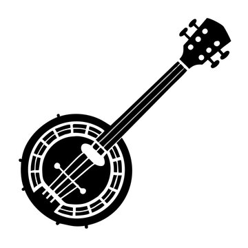 tenor banjo silhouette icon illustration for music instrument folk performance and sound design