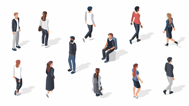 Isometric illustration depicting a diverse group of people walking and standing