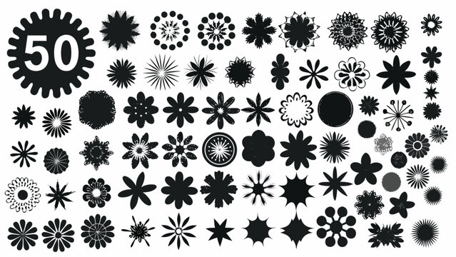 Collection of diverse black floral silhouettes and a number fifty icon
