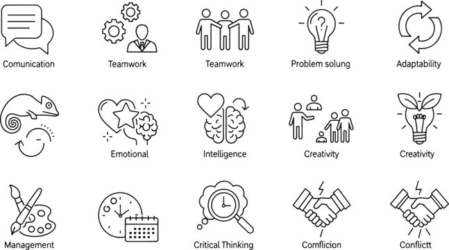 Essential skills and qualities depicted through simple icons