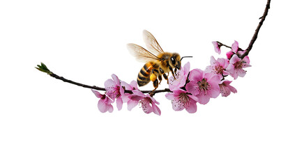 bee on peach tree flowers isolated © sea and sun