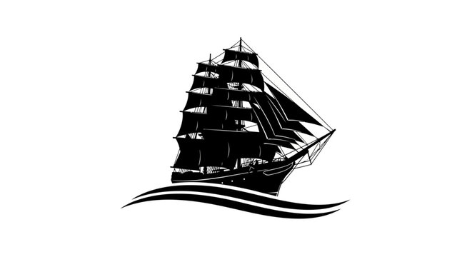 Black Sailing Ship on Water.