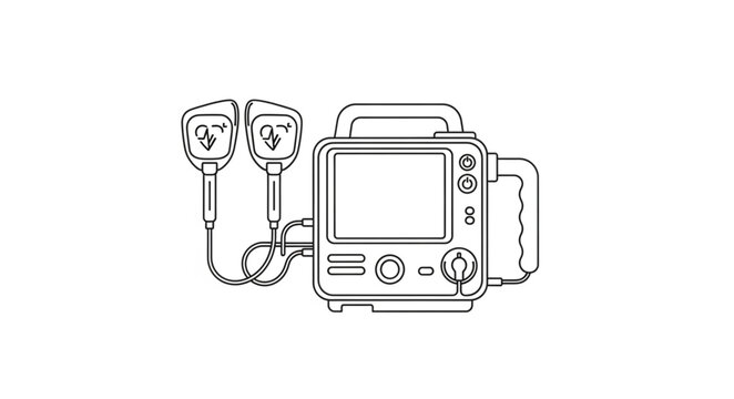 Defibrillator device with electrode pads.