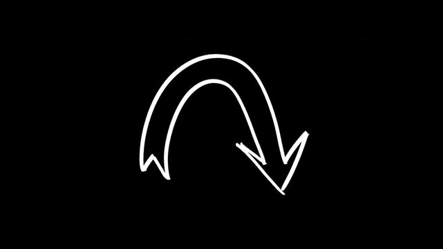 White curved arrow pointing downwards against a transparent background. Ideal for website design, social media graphics, powerpoint presentations, and business concepts.