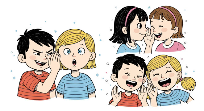 Children sharing a secret whispering quietly.