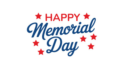 Happy Memorial Day typography with red stars and blue lettering patriotic design isolated on white background for USA remembrance celebration © Zavivec
