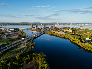 Fototapeta premium Aerial view of Verdun neighborhood near Ile de Soeur and Lachine Canal in Montreal, Quebec, Canada. g.