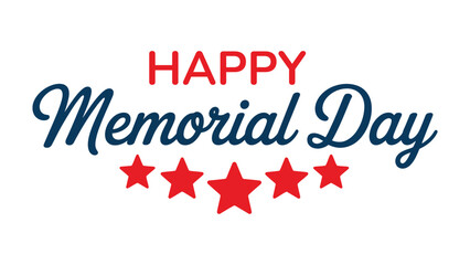 Happy Memorial Day typography with stars and patriotic lettering design in red and blue isolated on white background for USA remembrance celebration © Zavivec