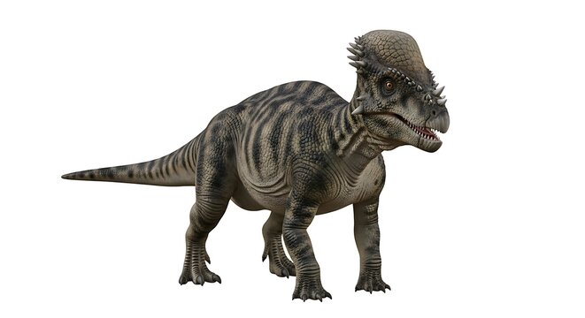 A detailed, realistic rendering of a Pachycephalosaurus dinosaur standing on a white background, showcasing its distinctive domed skull.