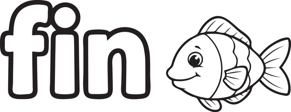 Fish, fin, cartoon fish, black and white, illustration, vector graphics