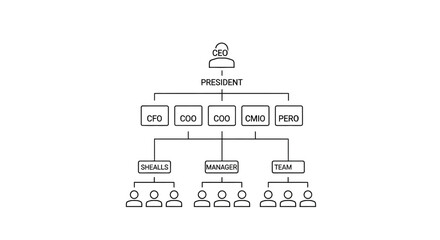 Fototapeta premium Hierarchical organizational chart illustrating company structure and management roles.