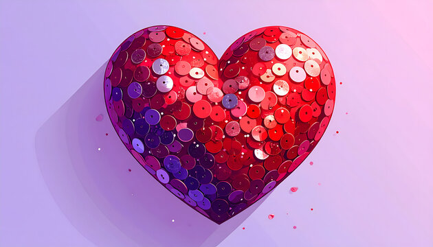 Red heart silhouette filled with silver sequins on soft lavender background capturing romantic essence and glittery stage generative AI