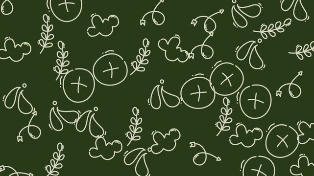 Chalk Drawn Plant Pattern On Green Background Video.