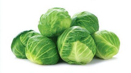 Fototapeta premium Vibrant green cabbages on white background. AI generated