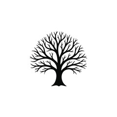Obraz premium Bare tree, black silhouette, vector tree icon, minimalist design, nature symbol