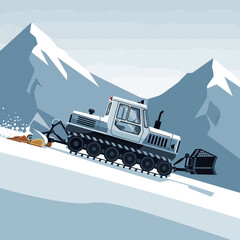 Fototapeta premium Snow groomer preparing ski slope in snowy mountains