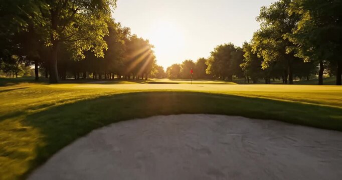 Golf Course Landscape with Sand Trap.