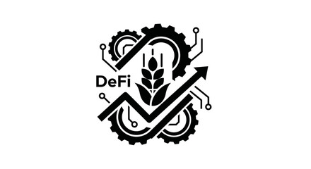 Obraz premium DeFi Logo with Wheat and Upward Arrow Graph - Decentralized Finance Concept