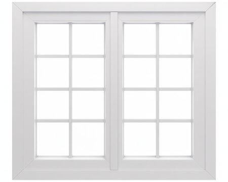 White double-hung window with multiple panes, isolated on white background