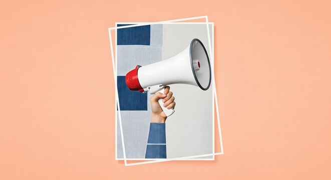 Protest communication a megaphone amidst chaotic imagery and political unrest