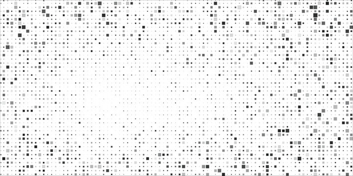 Abstract geometric background with squares. Grey pixels on white with empty space. Digital business backdrop. Vector illustration