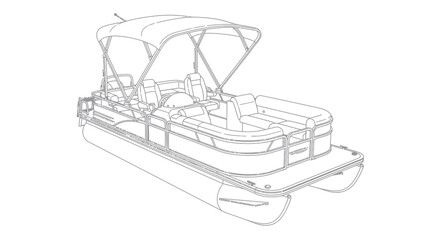 Pontoon Boat Line Drawing Outline Illustration © dira